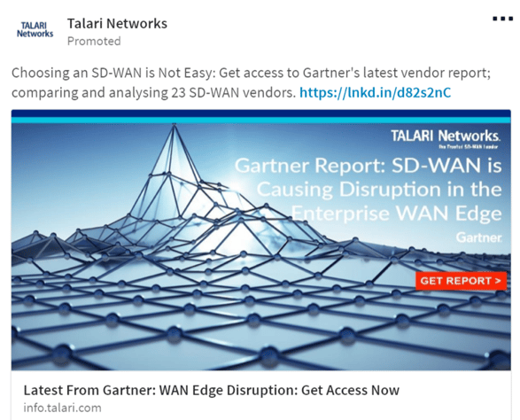 Talari Networks Paid Advertising example